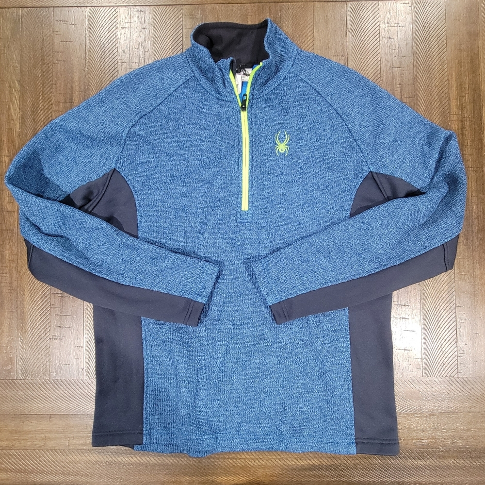Spyder Men's Quarter Zip Pullover Sweater- Knit Core Blue Green - Size Large